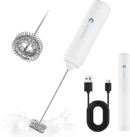 New England Stories Rechargeable Handheld Frother, Dual-Whisk Electric Drink Mixer for Coffee, Matcha & Foam, Portable & Powerful