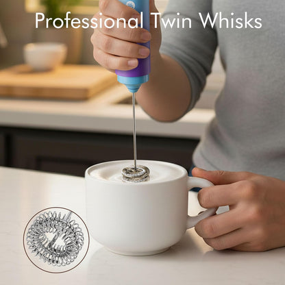 New England Stories Rechargeable Handheld Frother, Dual-Whisk Electric Drink Mixer for Coffee, Matcha & Foam, Portable & Powerful
