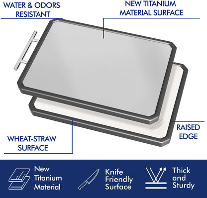 Titanium Cutting Board, Double Sided Cutting Board for Kitchen, 16 * 11 inch Dishwasher Safe Chopping Board, Titanium and Food-Grade Wheat Straw PP