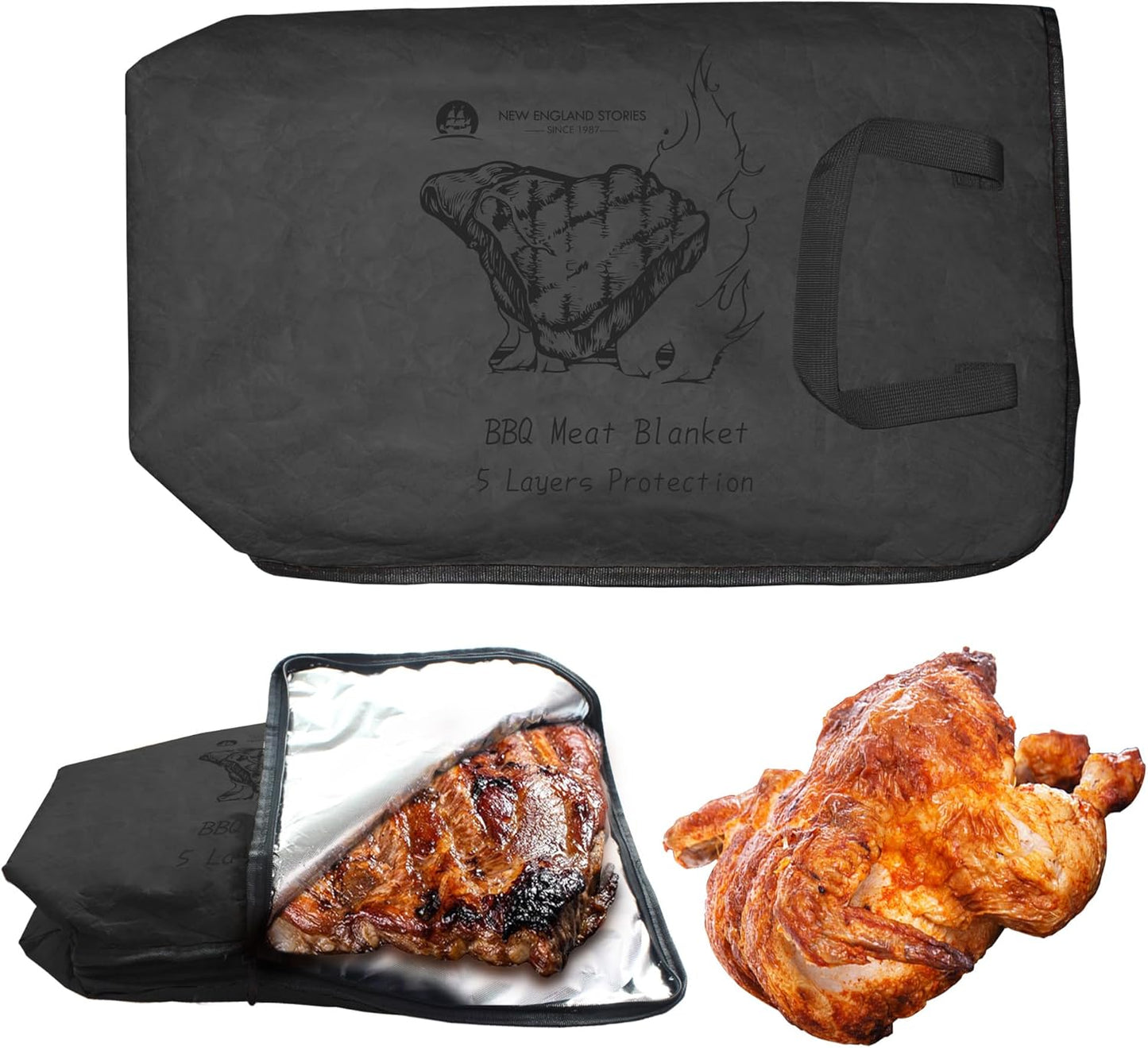 BBQ Blanket for Resting Meat, 5-Layer Insulated Meat Resting Bag for Moisture Retention and Perfect BBQ, Wide Mouth with Handle Design for Briskets, Pork Shoulders, Steaks (Heavy Dute, Brown, 21 Inch)