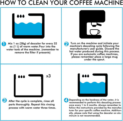 Descaling Powder (4 Uses) – Removes Scale for Coffee & Espresso Machines, Compatible with Keurig, Breville, Nespresso, Delonghi, Ninja