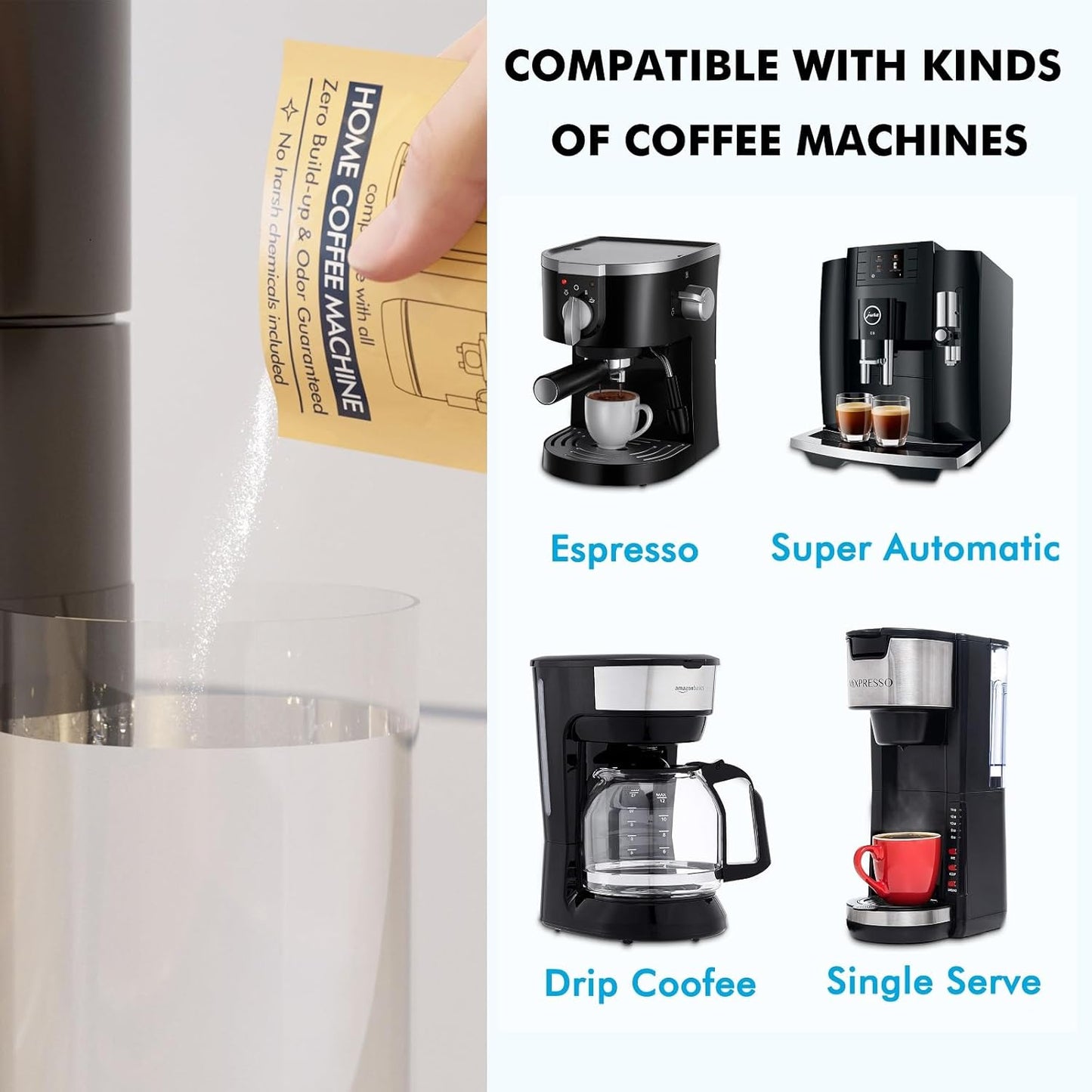 Descaling Powder (4 Uses) – Removes Scale for Coffee & Espresso Machines, Compatible with Keurig, Breville, Nespresso, Delonghi, Ninja