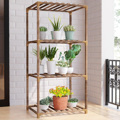 4-Tier Wooden Plant Stand for Indoor/Outdoor Use, Perfect for Living Room, Patio, or Balcony - Supports Multiple Plants, Ideal Gift for Plant Lovers