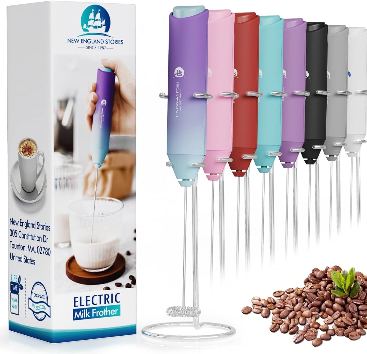 Powerful Milk Frother Mini Handheld Foam Maker for Coffee Whisk Drink , Cappuccino, Latte, Matcha, Hot Chocolate, With Stand, North Light