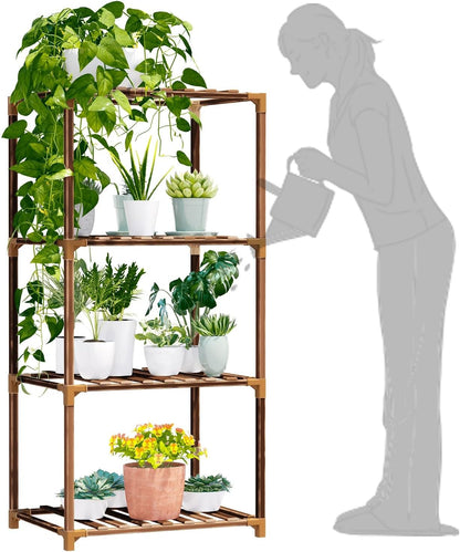 4-Tier Wooden Plant Stand for Indoor/Outdoor Use, Perfect for Living Room, Patio, or Balcony - Supports Multiple Plants, Ideal Gift for Plant Lovers