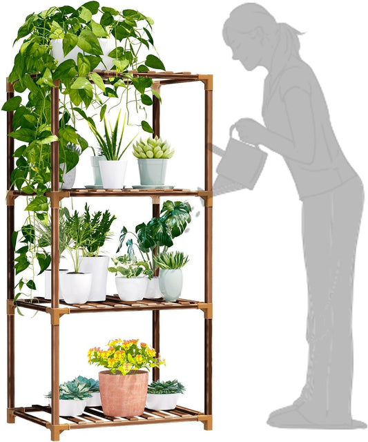 4-Tier Wooden Plant Stand for Indoor/Outdoor Use, Perfect for Living Room, Patio, or Balcony - Supports Multiple Plants, Ideal Gift for Plant Lovers