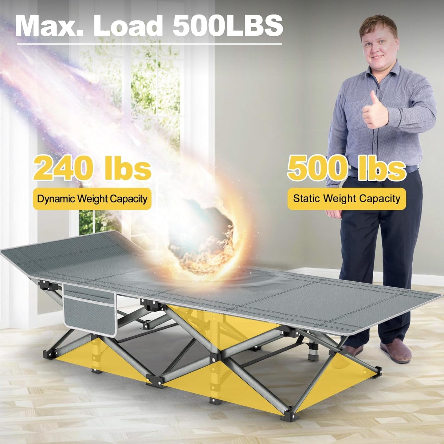 Folding Camping Cot for Adults with Mattress,Sleeping Cots for Kids Teenage, Max. Load 800Lbs Camp Cots with Storage Bag, Portable Travel Cot Bed for Tent Home Office Beach Garden