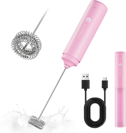 New England Stories Rechargeable Handheld Frother, Dual-Whisk Electric Drink Mixer for Coffee, Matcha & Foam, Portable & Powerful