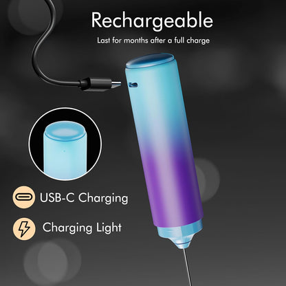 New England Stories Rechargeable Handheld Frother, Dual-Whisk Electric Drink Mixer for Coffee, Matcha & Foam, Portable & Powerful