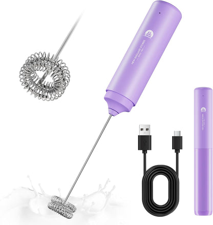 New England Stories Rechargeable Handheld Frother, Dual-Whisk Electric Drink Mixer for Coffee, Matcha & Foam, Portable & Powerful
