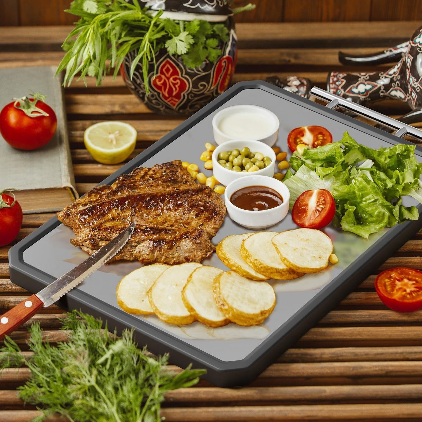 Titanium Cutting Board, Double Sided Cutting Board for Kitchen, 16 * 11 inch Dishwasher Safe Chopping Board, Titanium and Food-Grade Wheat Straw PP