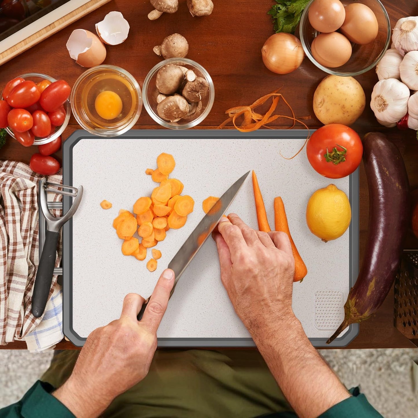 Titanium Cutting Board, Double Sided Cutting Board for Kitchen, 16 * 11 inch Dishwasher Safe Chopping Board, Titanium and Food-Grade Wheat Straw PP