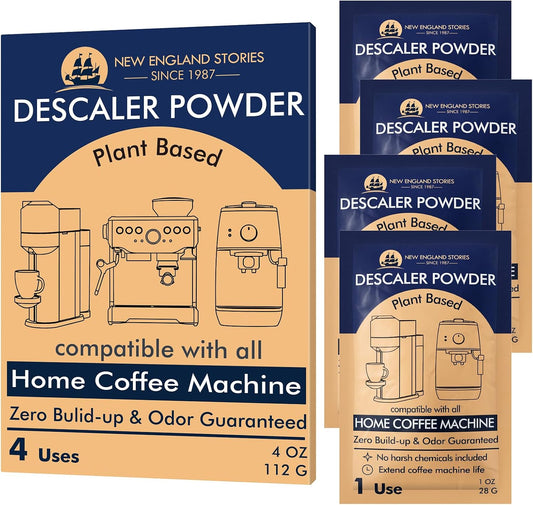 Descaling Powder (4 Uses) – Removes Scale for Coffee & Espresso Machines, Compatible with Keurig, Breville, Nespresso, Delonghi, Ninja