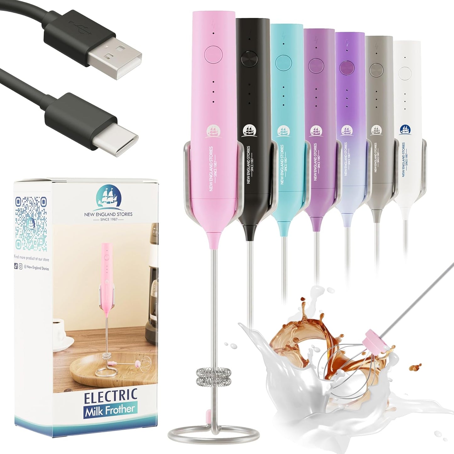 Rechargeable Milk Frother, 3 Speed Frother Wand Handheld Foam Maker with 2-layer Stainless Steel Whisk for Making Cappuccinos, Lattes, Bulletproof Coffee, Keto Drinks, Protein Shakes, and Matcha