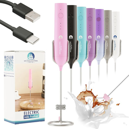 Rechargeable Milk Frother, 3 Speed Frother Wand Handheld Foam Maker with 2-layer Stainless Steel Whisk for Making Cappuccinos, Lattes, Bulletproof Coffee, Keto Drinks, Protein Shakes, and Matcha