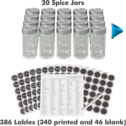 20-Jar Rotating Spice Rack – Space-Saving Kitchen Organizer with 386 Labels