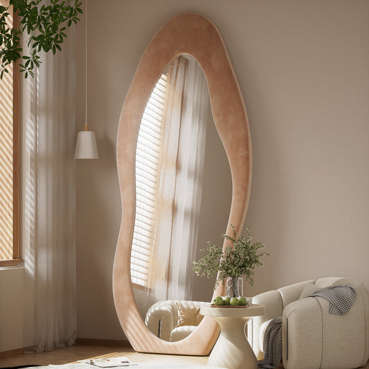 Anyrose 71"x30" Full Length Mirror Irregular Cloud Floor Mirror With Flannel Frame