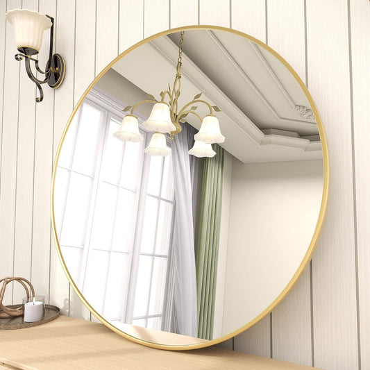 Round Mirror, Gold Metal Frame Circle Mirror, Wall Mirror for Entryway, Bathroom, Vanity, Living Room, Gold Circle Mirror