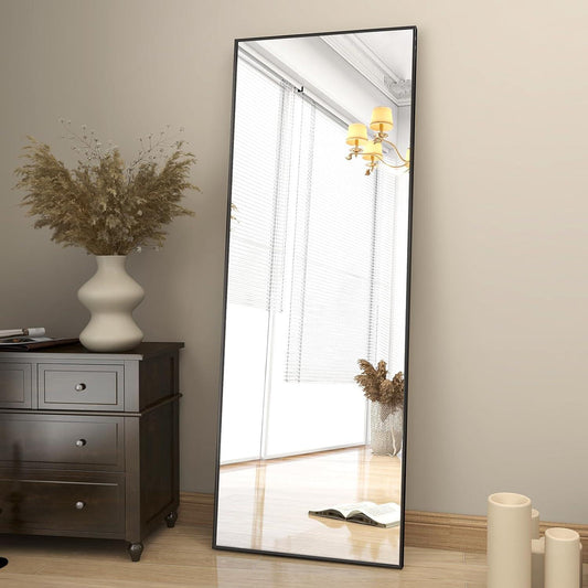 Right-angle full-length mirror, Standing Rectangle Floor Mirrors Body Dressing Wall-Mounted Mirror for Living Room, Bedroom, Black