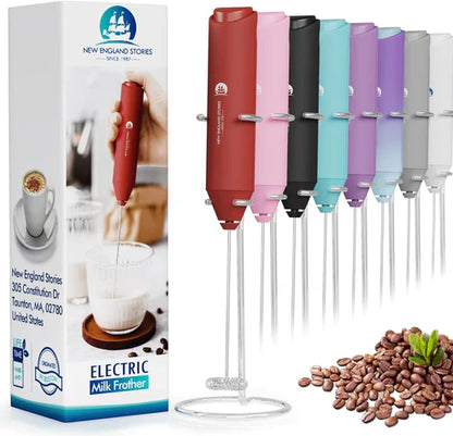 Powerful Milk Frother Mini Handheld Foam Maker for Coffee Whisk Drink , Cappuccino, Latte, Matcha, Hot Chocolate, With Stand, North Light