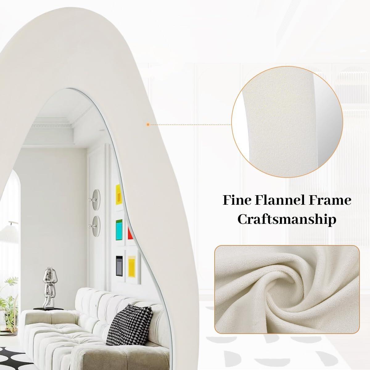 Oversized Flannel Cloud Floor Mirror with Stand, Full Body Freely Standing Mirror for Bedroom, Living Room, Hanging or Against The Wall, White