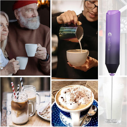 Powerful Milk Frother Handheld Foam Maker, Mini Whisk Drink Mixer for Coffee, Cappuccino, Latte, Matcha, Hot Chocolate, No Stand, Galaxy