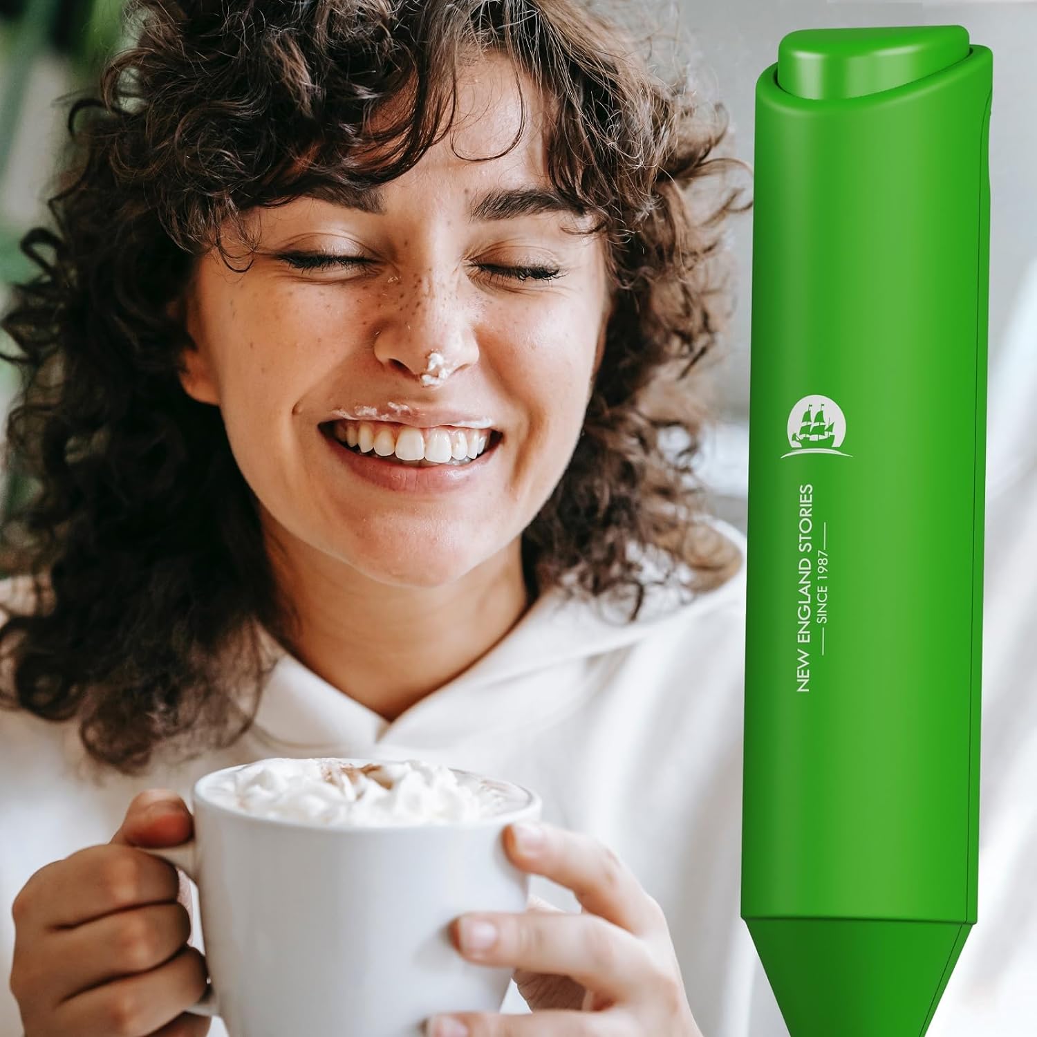 Powerful Milk Frother Handheld Foam Maker, Mini Whisk Drink Mixer for Coffee, Cappuccino, Latte, Matcha, Hot Chocolate, No Stand, Green