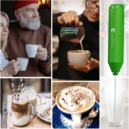 Powerful Milk Frother Handheld Foam Maker, Mini Whisk Drink Mixer for Coffee, Cappuccino, Latte, Matcha, Hot Chocolate, No Stand, Green