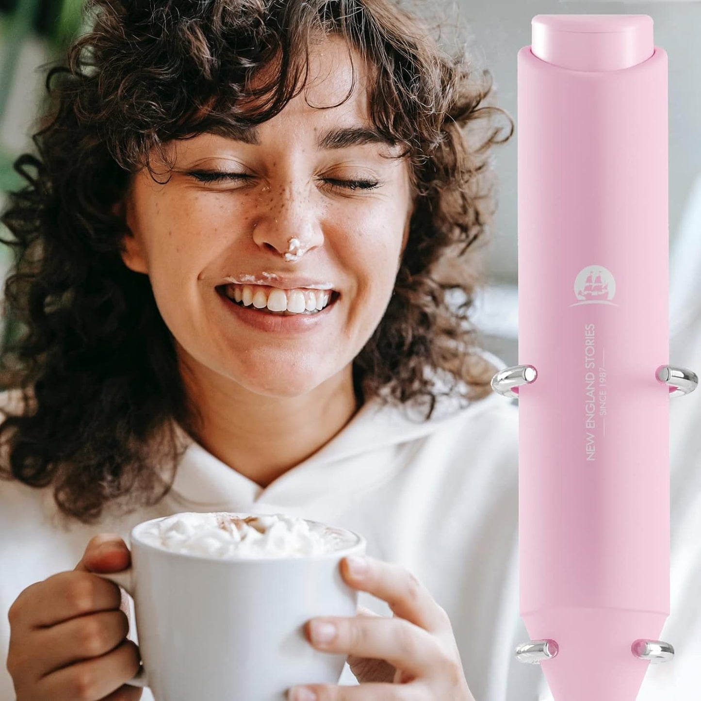 Powerful Milk Frother Handheld Foam Maker, Mini Whisk Drink Mixer for Coffee, Cappuccino, Latte, Matcha, Hot Chocolate, No Stand, Pink