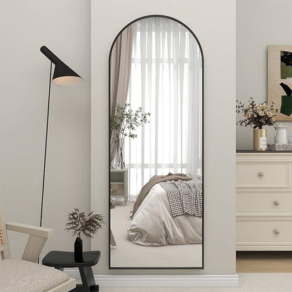 Arch Floor Mirror, Full Length Mirror Wall Mirror Hanging or Leaning Arched-Top Full Body Mirror with Stand for Bedroom, Dressing Room, Black