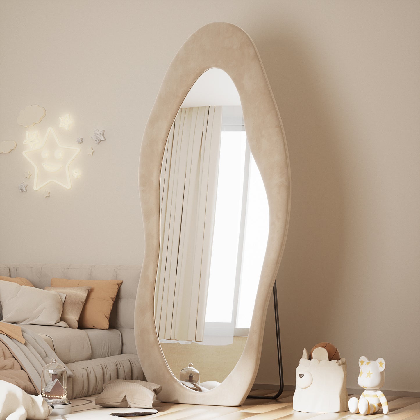 Anyrose 71"x30" Full Length Mirror Irregular Cloud Floor Mirror With Flannel Frame