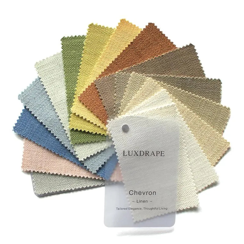 LUXDRAPE Chevron Herringbone Linen Fabric Swatches 15 Color Samples for Custom Curtains and Window Treatments