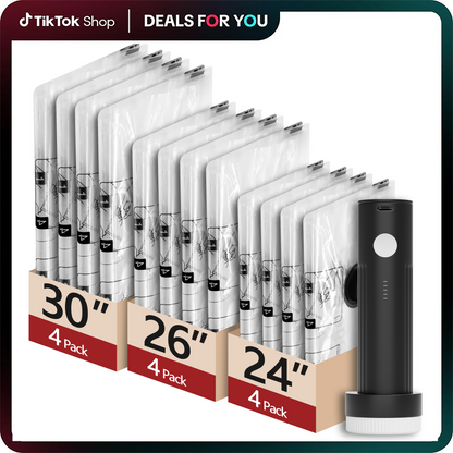 Travel Vacuum Bags for Luggage with Portable Electric Pump, 12 Combo (4L/4M/4S) Packing Seal Bags for Clothing Suitcase Backpack, Space Saver Compression Clothes Storage Bags