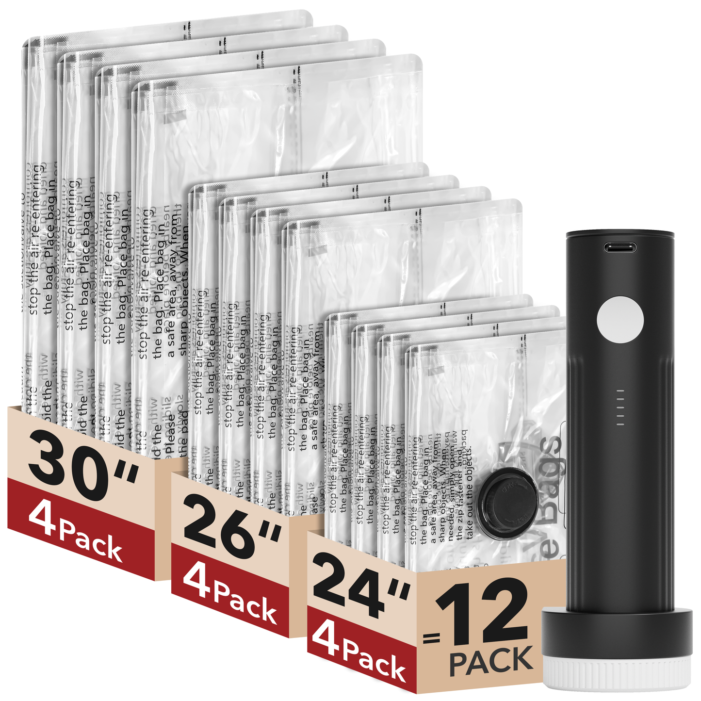 Travel Vacuum Bags for Luggage with Portable Electric Pump, 12 Combo (4L/4M/4S) Packing Seal Bags for Clothing Suitcase Backpack, Space Saver Compression Clothes Storage Bags